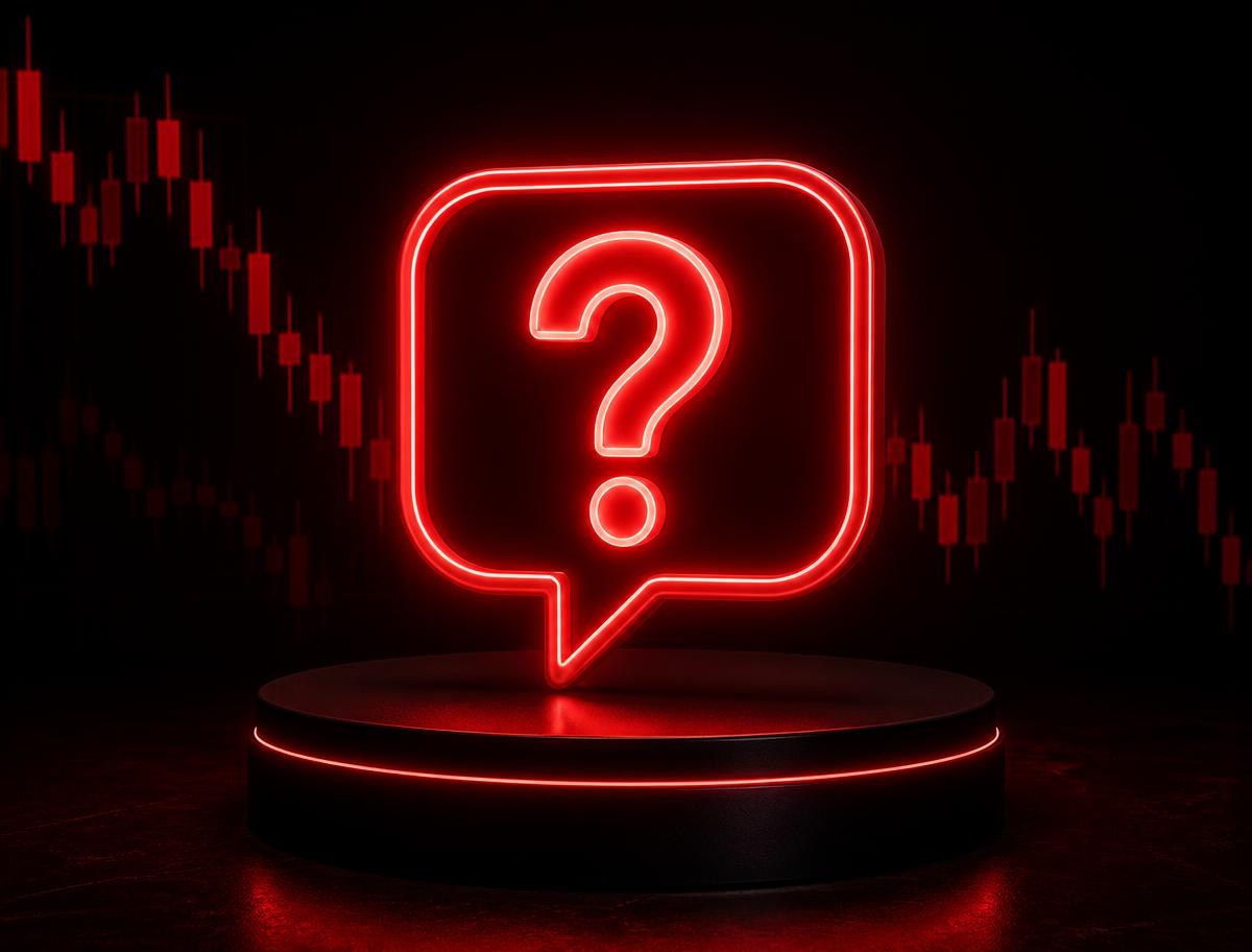 Rotes Neon-Fragezeichen in einer Sprechblase